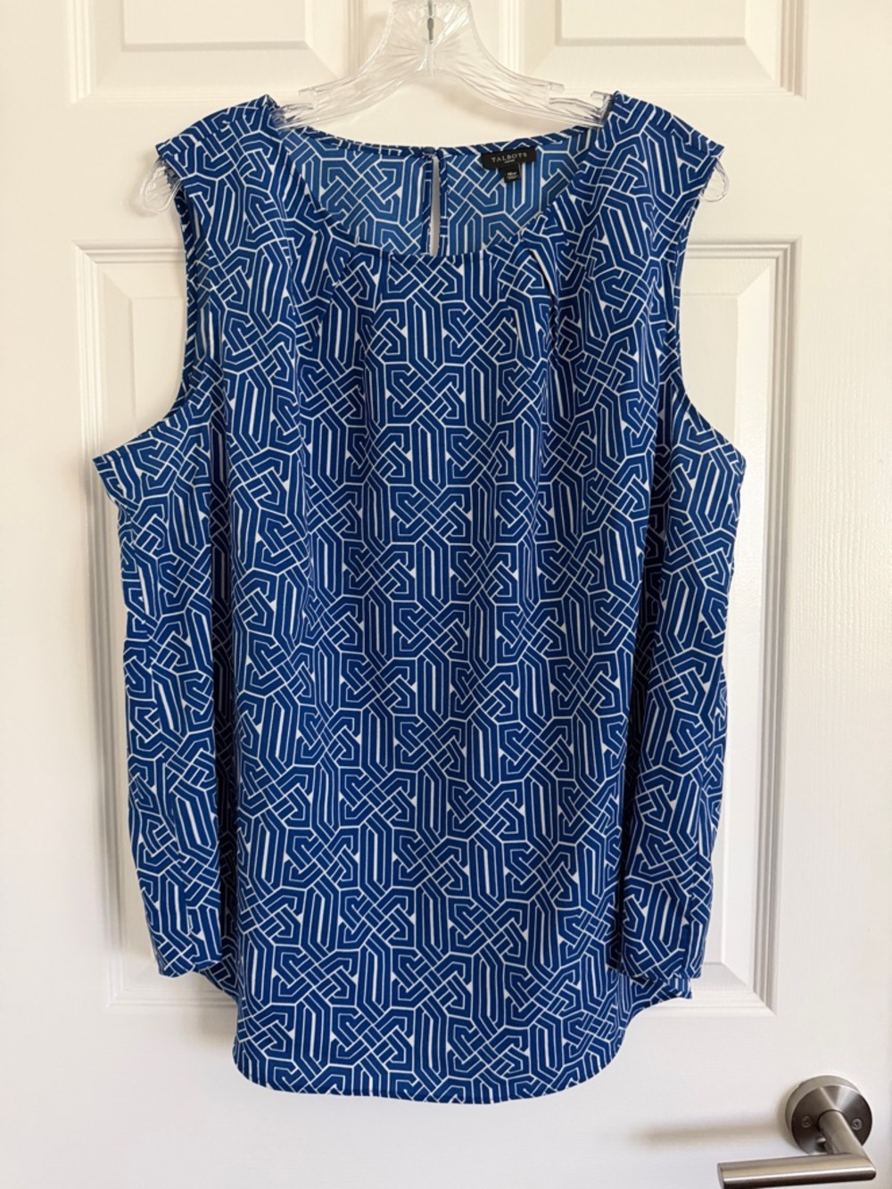 Talbots Royal Blue & White Geometric Sleeveless Blouse